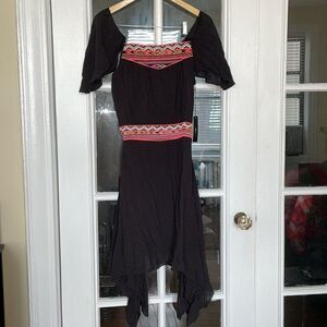 BCBG maxazaria embrodiered black Aztec print asymmetrical summer dress
